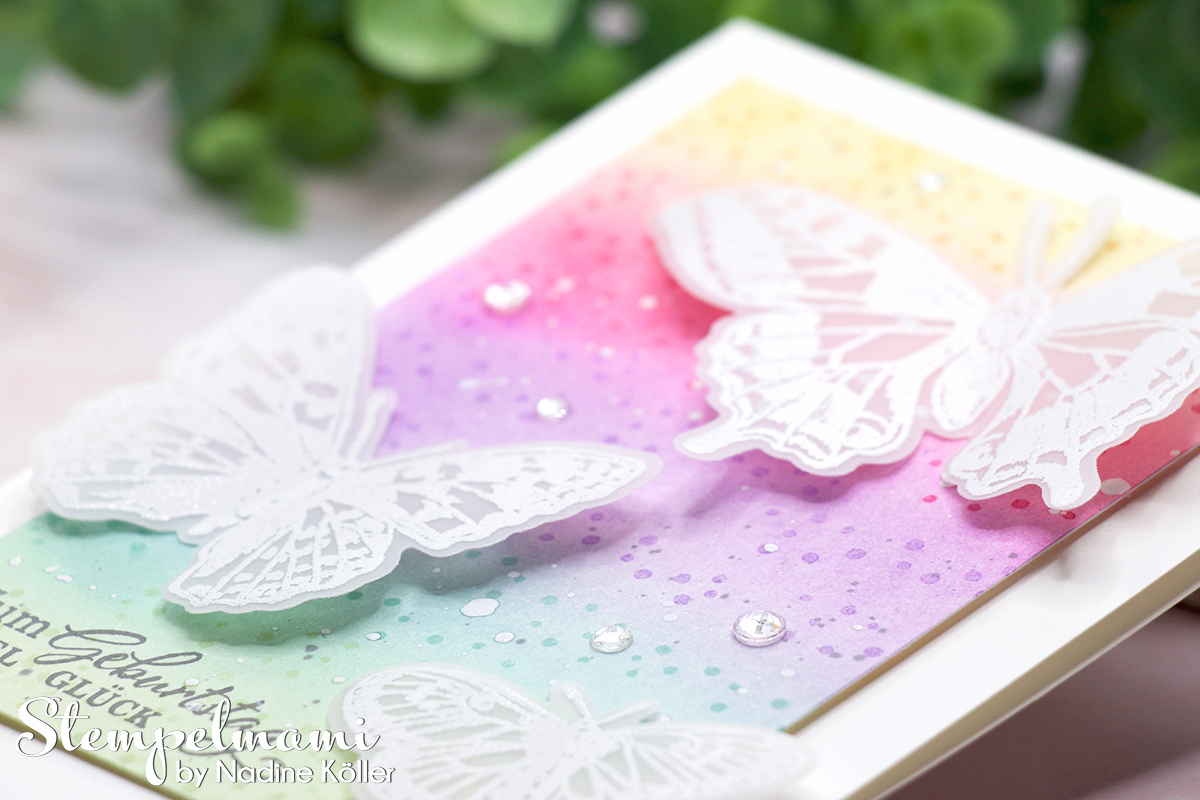 Stampin Up Geburtstagskarte in Regenbogenfarben Fluegel voller Fantasie Stempelmami