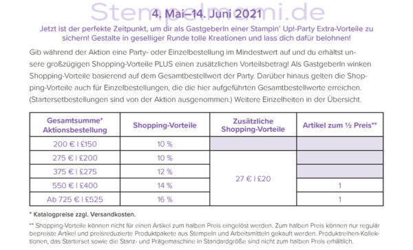 27 Euro Extra Shoppingvorteile von Mai bis Juni 2021 Stempelmami Stampin Up Produkte bestellen 1