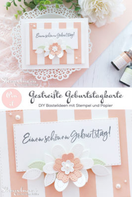 Stampin Up gestreifte Geburtstagskarte mit perforierten Blumen Eiszeit Stempelmami 3