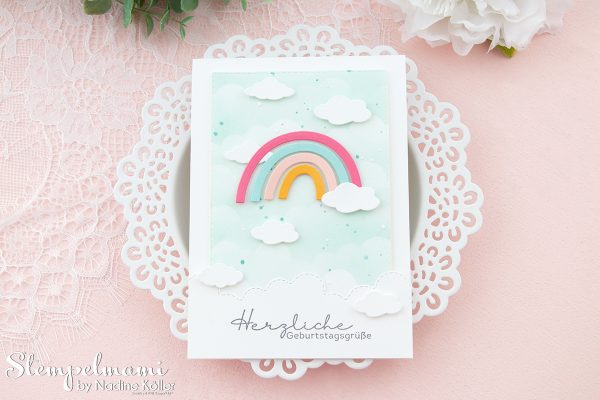 Stampin Up Geburtstagskarte Farbenfrohe Freude in Regenbogenfarben Kunstvolle Lagen Stempelmami 1